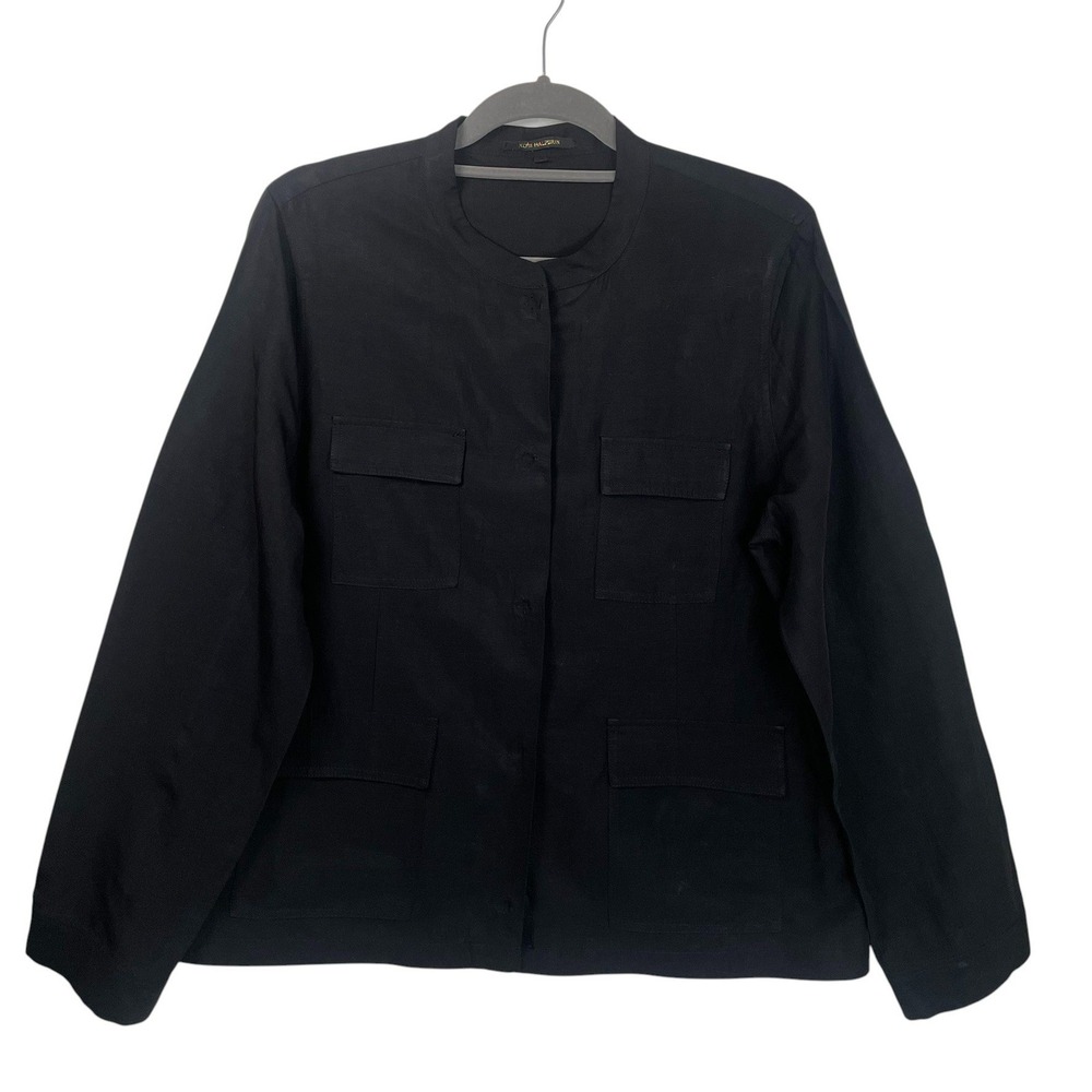 Kobi‎ Halperin Size Large Black Utility Jacket Blouse Mandarin Collar Snap Front